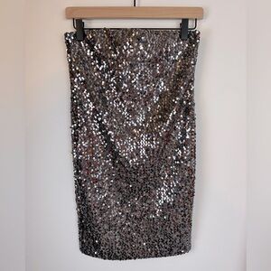 NASTY GAL Silver Sequin Strapless Bandeau Mini Dress NWT | Size 4